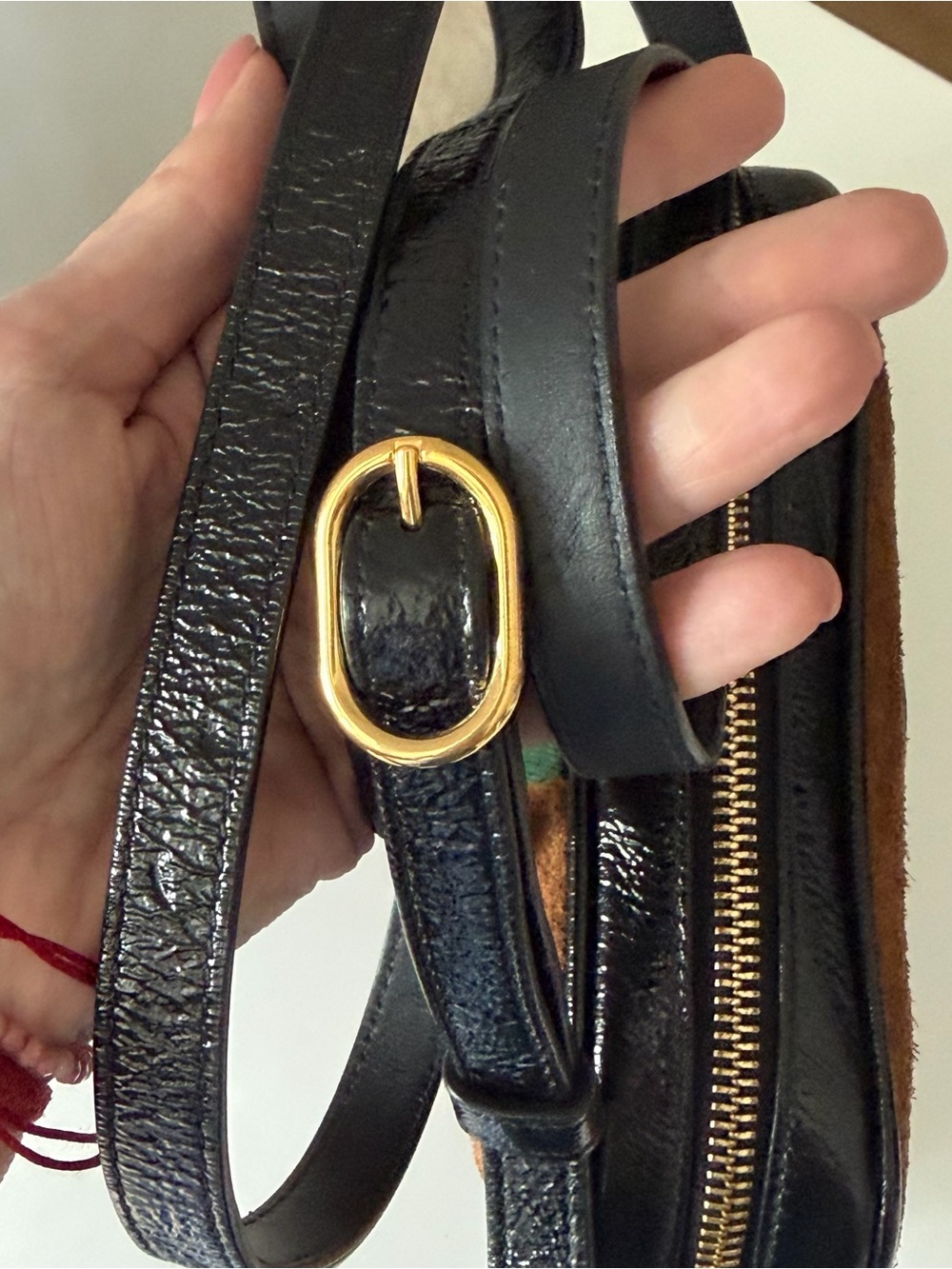 Gucci Ophidia Sherry Crossbody Bag – Brown Suede & Patent Leather w/ Web Stripe - Picture 8 of 12